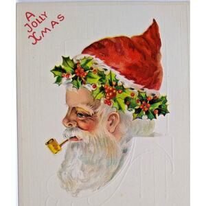 Santa Claus Christmas Postcard 1913 Smoking Corn Cob Pipe Series 158 SAS Vintage